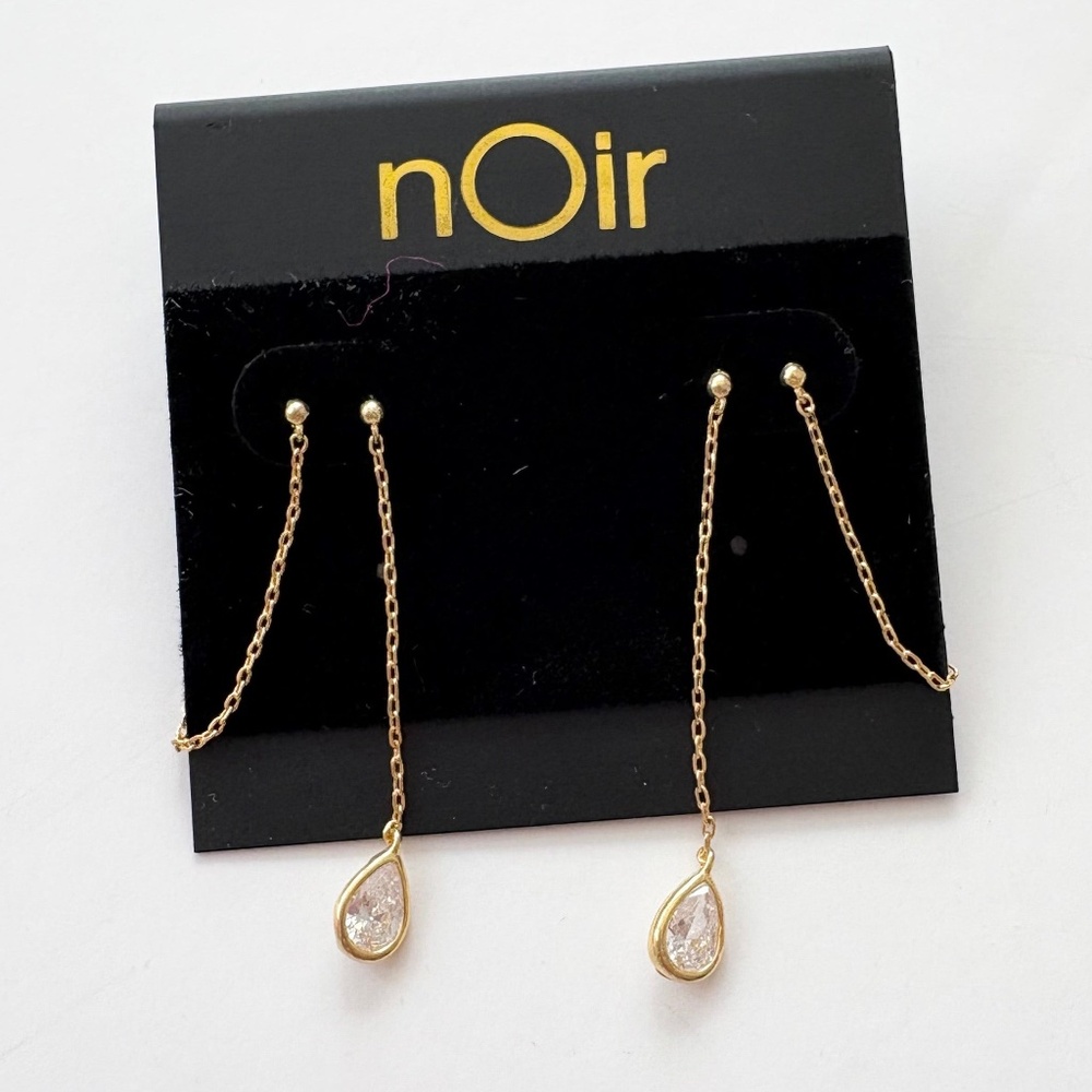 Noir NYC teardrop gold plated double swinger earrings